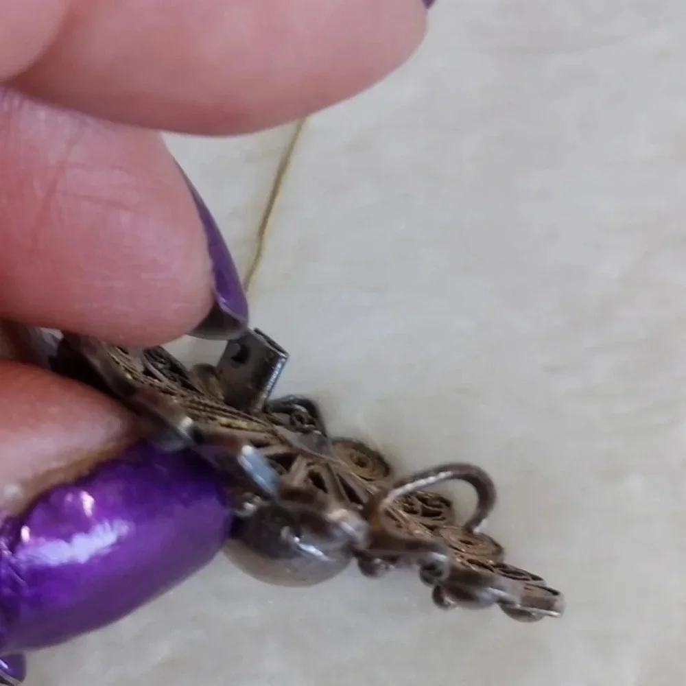 Vintage Sterling Silver Sunburst Filigree‎ Brooch